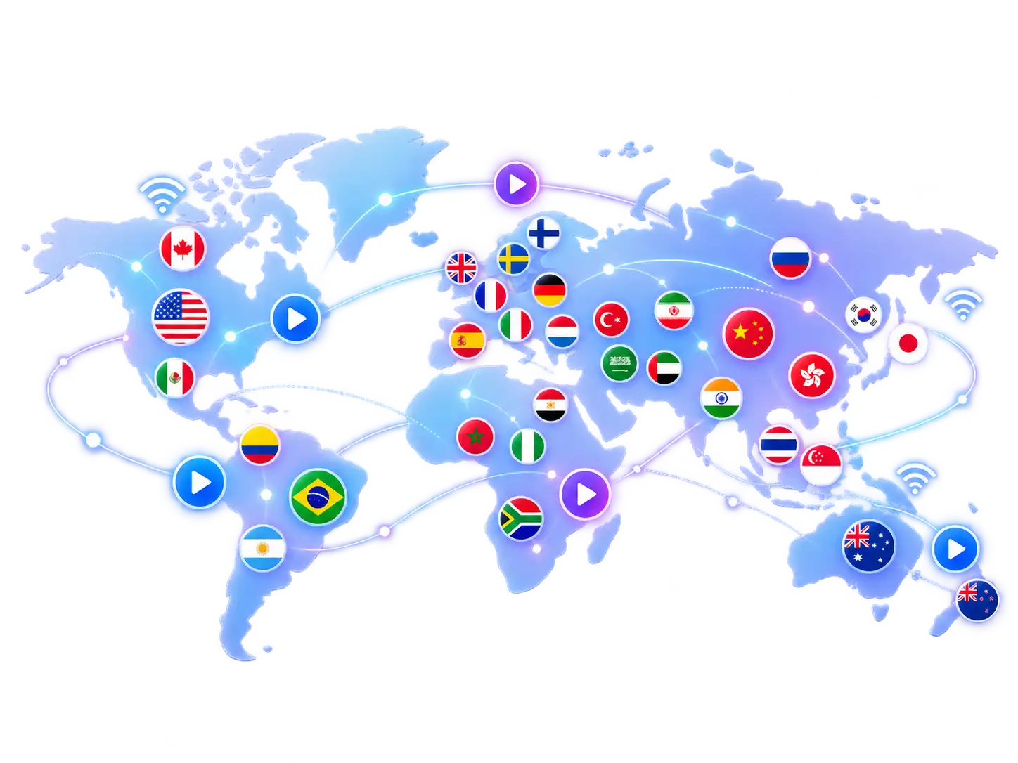 World map showing IPTV Digi international channel coverage